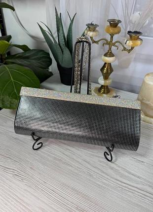 Каркасний сірий клатч, з додатковим ланцюжком