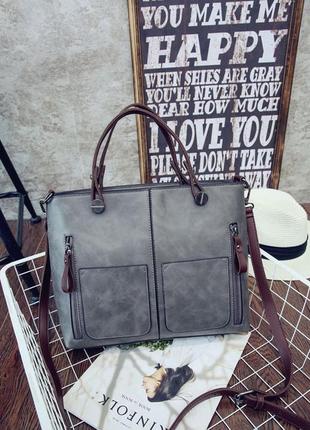 Жіноча шкіряна велика коричнева жіноча шкіряна сумка з ремінцем ручками