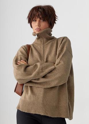 Однотонний в'язаний светр оверсайз із широкими рукавами