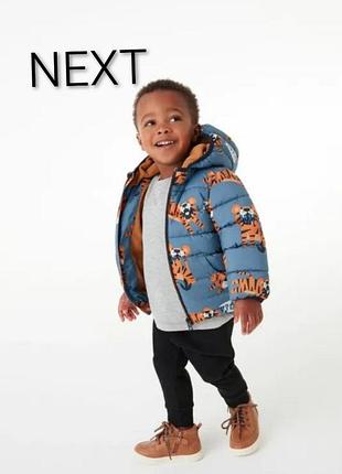 Нова стьобана тепла курточка бренду next принт тигриня на флісі  uk  9-12   eur  80