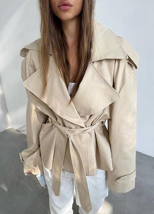 Тренч короткий бежевий тренч на підкладці