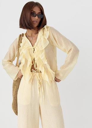 Яскрава жовта блуза з воланами яркая желтая блуза с воланами