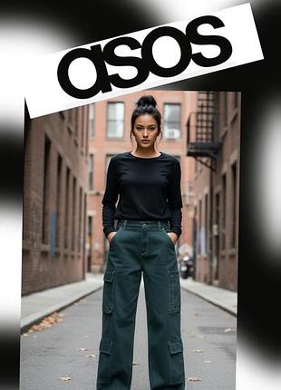 Жіночі широкі штани карго asos design — темно-зелений денім джинси