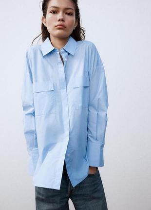 Поплінова сорочка zara з накладними кишенями