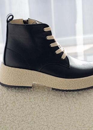 ❄️ жіночі черевики чорні шкіряні з хутром дуже стильні зимові ❄️