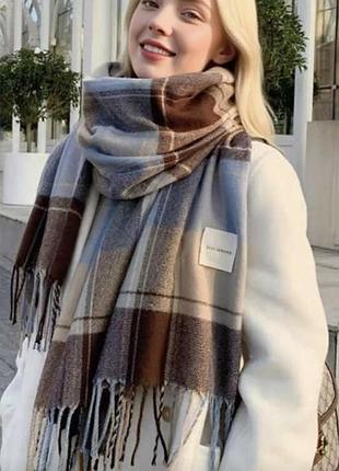 Трендовый качественный уютный женский теплый большой шарф плед палантин в клетку