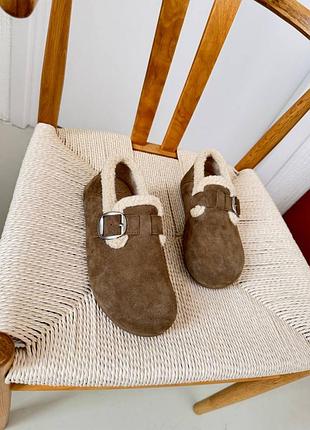 Накладной платеж ❤ евро зима демисезонные натуральные замшевые клоги с ремешком утепленные мехом и флисом