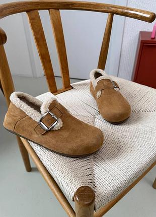 Накладной платеж ❤ евро зима демисезонные натуральные замшевые клоги с ремешком утепленные мехом и флисом