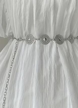 Тренд серебристый женский ремень пояс цепочка на талию аксессуар на платье