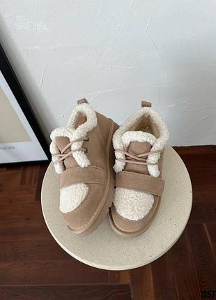 Накладний платіж ❤ зимові натуральні замшеві черевики з хутром тедді на шнурівці і липучці