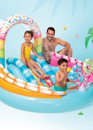 Надувной детский игровой центр candy fun – бассейн с горкой и водопадом, размер 170×168×122 см