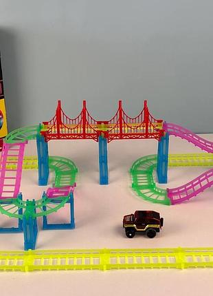 Траса іграшка для дітей люмінесцентна, гнучкий світний трек із машинками, автотрек іграшка