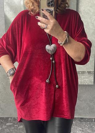 Туніка- велюрова червона жіноча  italy xl