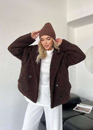Куртка тедди на пуговицах с подкладом с карманами