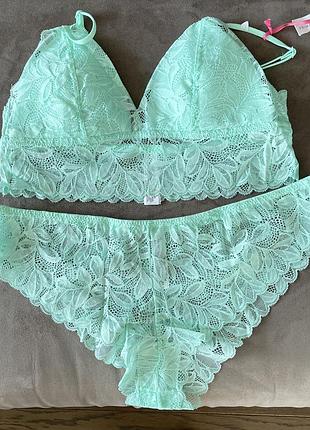 Нежный кружевной комплект primark мятного цвета