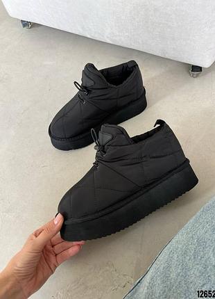 Накладной платеж ❤ зимние утепленные натуральным мехом короткие дутики дутики на кулиске на толстой подошве платформе