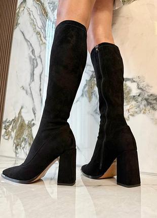 Чорні демісезонні чоботи з гострим носом на підборах
