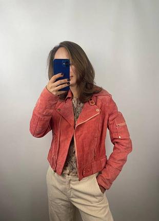 Жіноча шкіряна рожева косуха куртка goosecraft biker 406