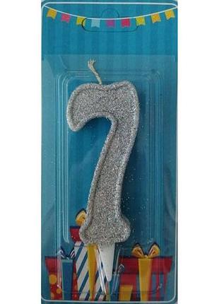 Свеча на торт цифра 7 серебро