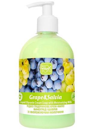 Жидкое крем-мыло bioton cosmetics виноград и шалфей с увлажняющим молочком дозатор 500 мл