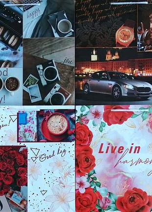 Пакет подарочный мир поздравлений квадратный большой 32х32х14 см