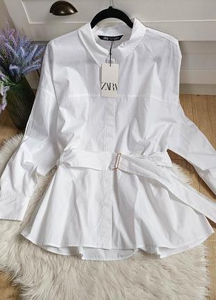 Поплиновая рубашка-сафари с ремнем от zara, размер xl