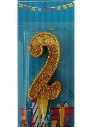 Свеча на торт цифра 2 золото