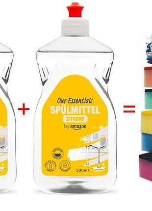Засіб для миття посуду amazon 2 шт х 500 мл + губка для посуду мойдодир - у подарунок!