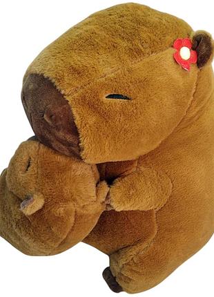 Мягкая игрушка с пледом капибара с младенцем