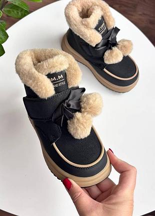 Ботинки 39, р.28,34,35, эко-кожа+комбинированная овчина, черный