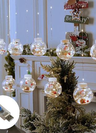 Гирлянда светодиодная штора zb-006 w usb кули с наполнением 10 шт, usb+батарейка, белый свет