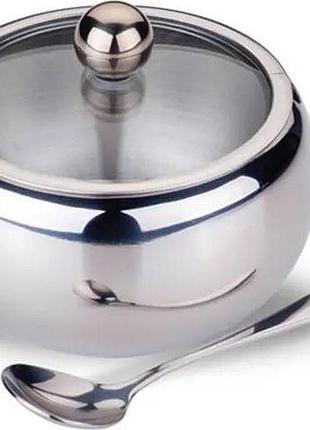 Сахарница металлическая с ложкой maestro mr1696l 560 мл