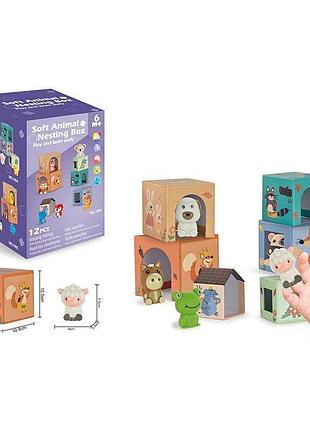 Развивающая игра 1194 soft animal 6 животных, 6 кубиков, пальчиковый театр