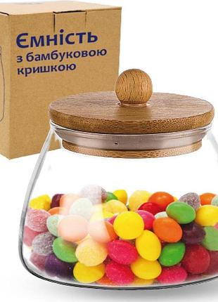 Ємність скляна для зберігання s&t 32245 з бамбуковою кришкою 540 мл