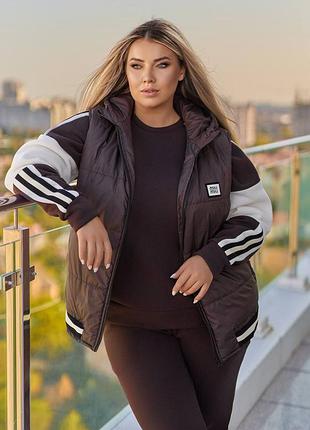 Женский стильный теплый спортивный костюм тройка большого размера в расцветках рр  50-64