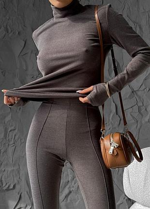 Теплые леггинсы с начесом со штрипками, водолазка термо с вырезом под пальчики