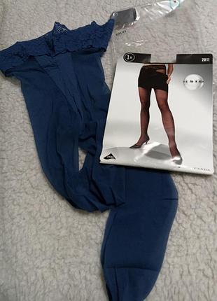 Новые немецкие колготки размер м ,синие с кружевным поясом