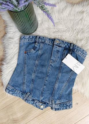 Джинсовый топ корсет trf от zara, размер s
