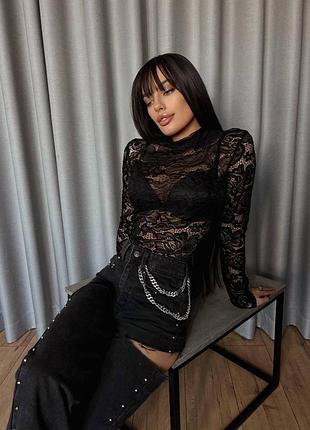 Гіпюровий боді чорний бежевий кружевной боди черный серый