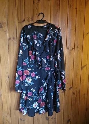 Черное в цветы женское платье с длинными рукавами missi london размер l/xl