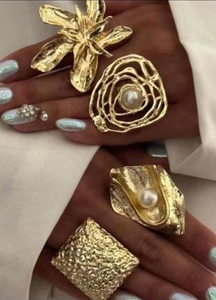 Набор 4шт крупные кольцо колечко тренд жемчуг