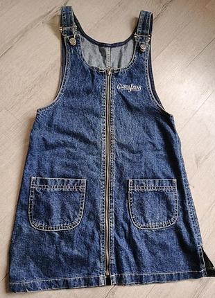 Джинсовый сарафан на девочку из коттона, хлопка на замке на 9-10 лет