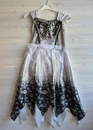 Платье невести скелета на хелловин на девочку 7-8 лет