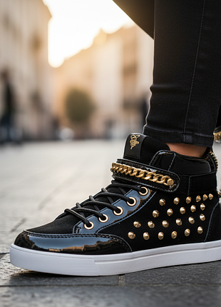 Кеды высокие черные замшевые натуральные женские молодежные демисезонные glitz & glam