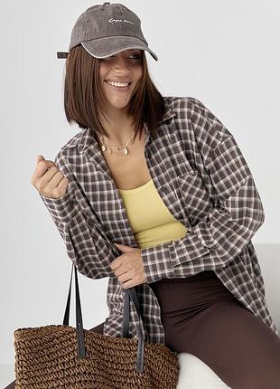 Шоколадна сорочка в клітинку, картата сорочка, рубагка в клетку шоколад, коричнева сорочка в клітинку