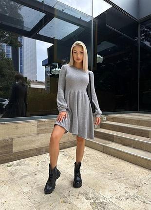 Сіра тепла вʼязана сукня довгий рукав с, м, л, хл мод 650