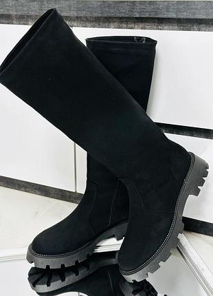 В наявності шикарні чоботи еко замш демі чорні 28 см під замовлення 27 27,5 28 28,5 см