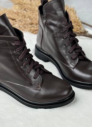 Натуральные кожаные зимние классические ботинки цвета шоколад