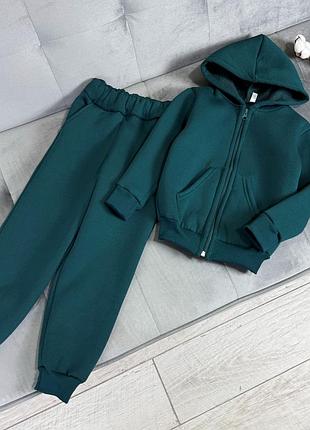 Костюм теплий на флісі не кошлатиться зелений тринитка