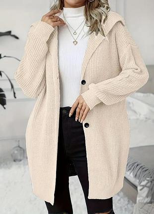 Тепла, довга кафта, кардиган, на гудзиках, 46-56